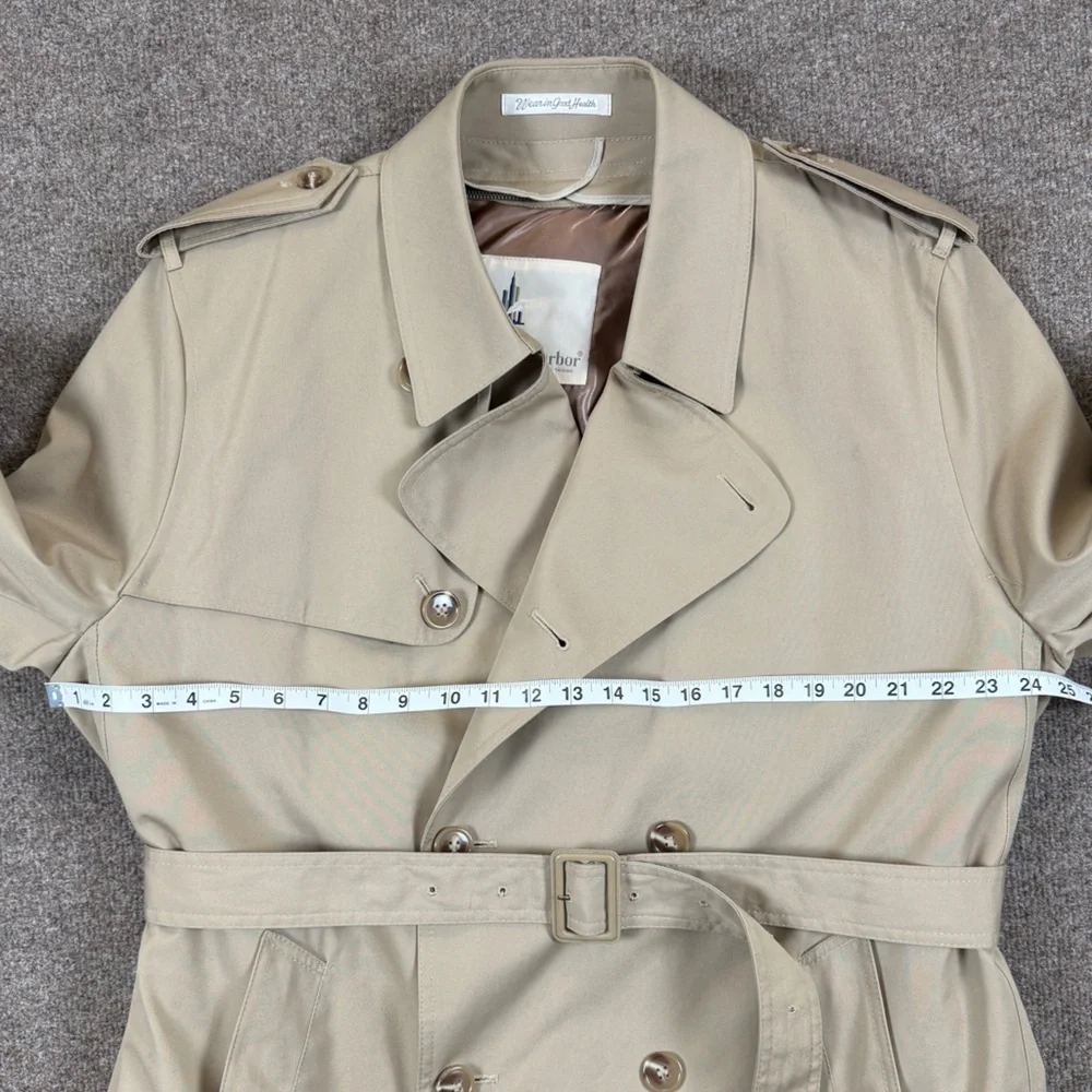 Misty Harbor Long Double Breasted Belted Trench Coat Mens 44 Removable Fur Liner - Picture 12 of 12